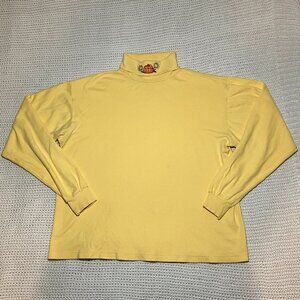 Mandal Bay Women's XL Butter Yellow Turtleneck Cotton Pumpkin Flower Cottagecore